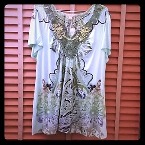 Plus size 1X mint green embellished  tunic shirt